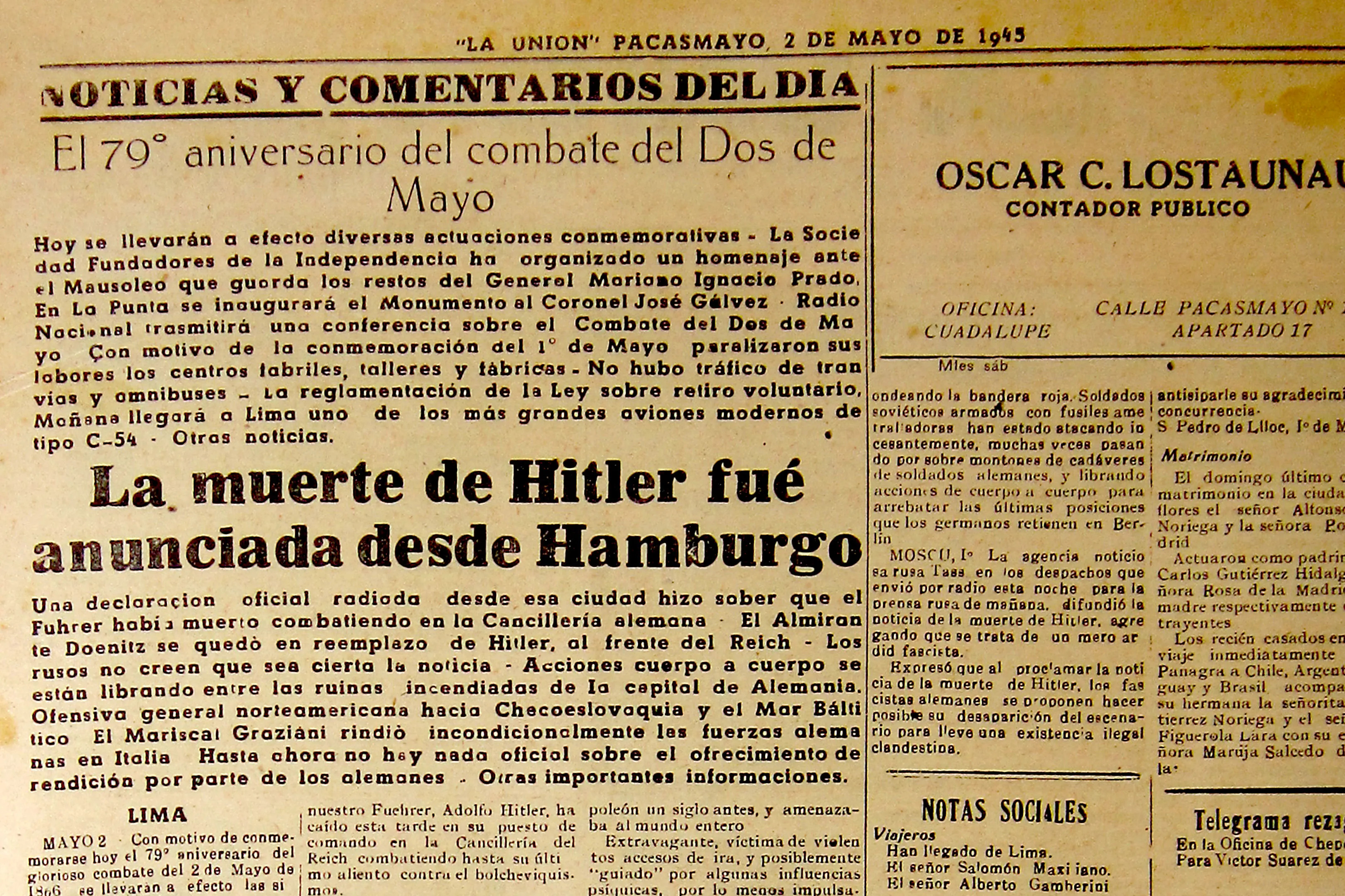 Hitler's Death published in La Unión