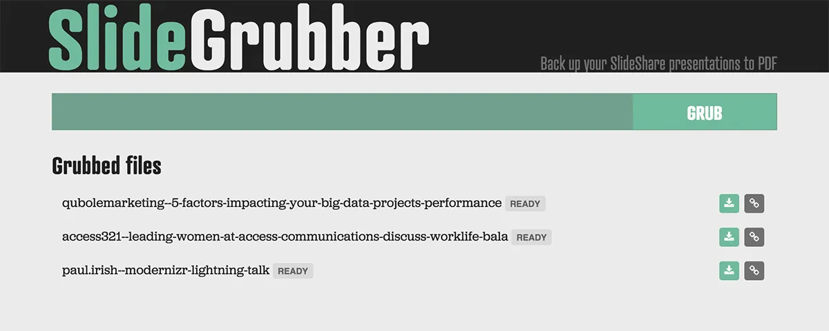 Screenshot of SlideGrubber Application